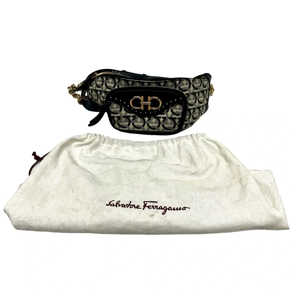 Salvatore Ferragamo Leather & Jacquard Belt Bag, Fanny, Luxury, Authentic $1500!
